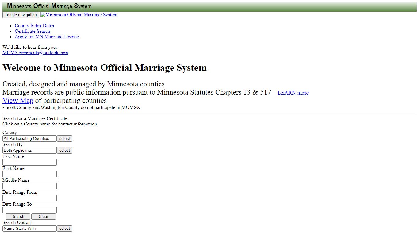 Minnesota Official Marriage System - MACO/MOMS®