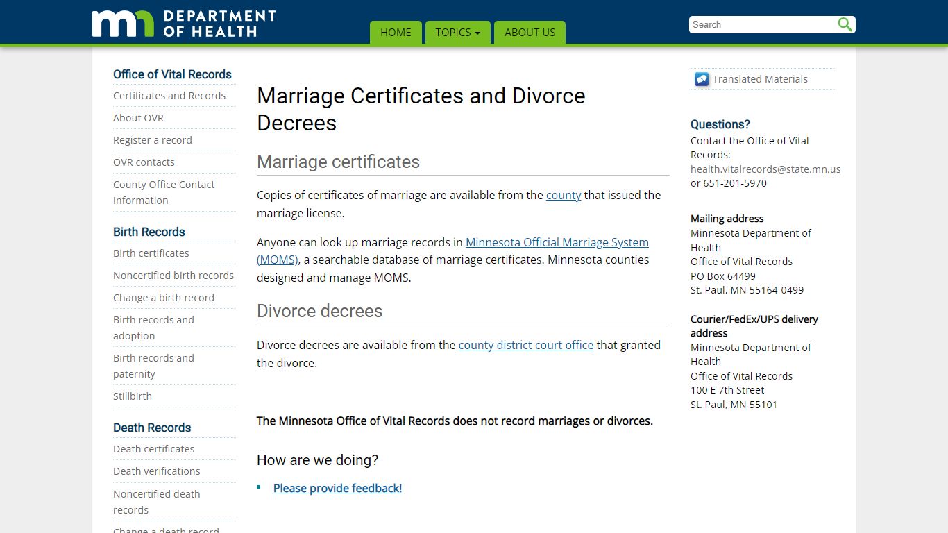 Marriage certificates and divorce decrees - Minnesota Dept ...