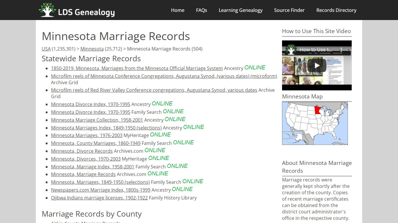 Minnesota Marriage Records - LDS Genealogy